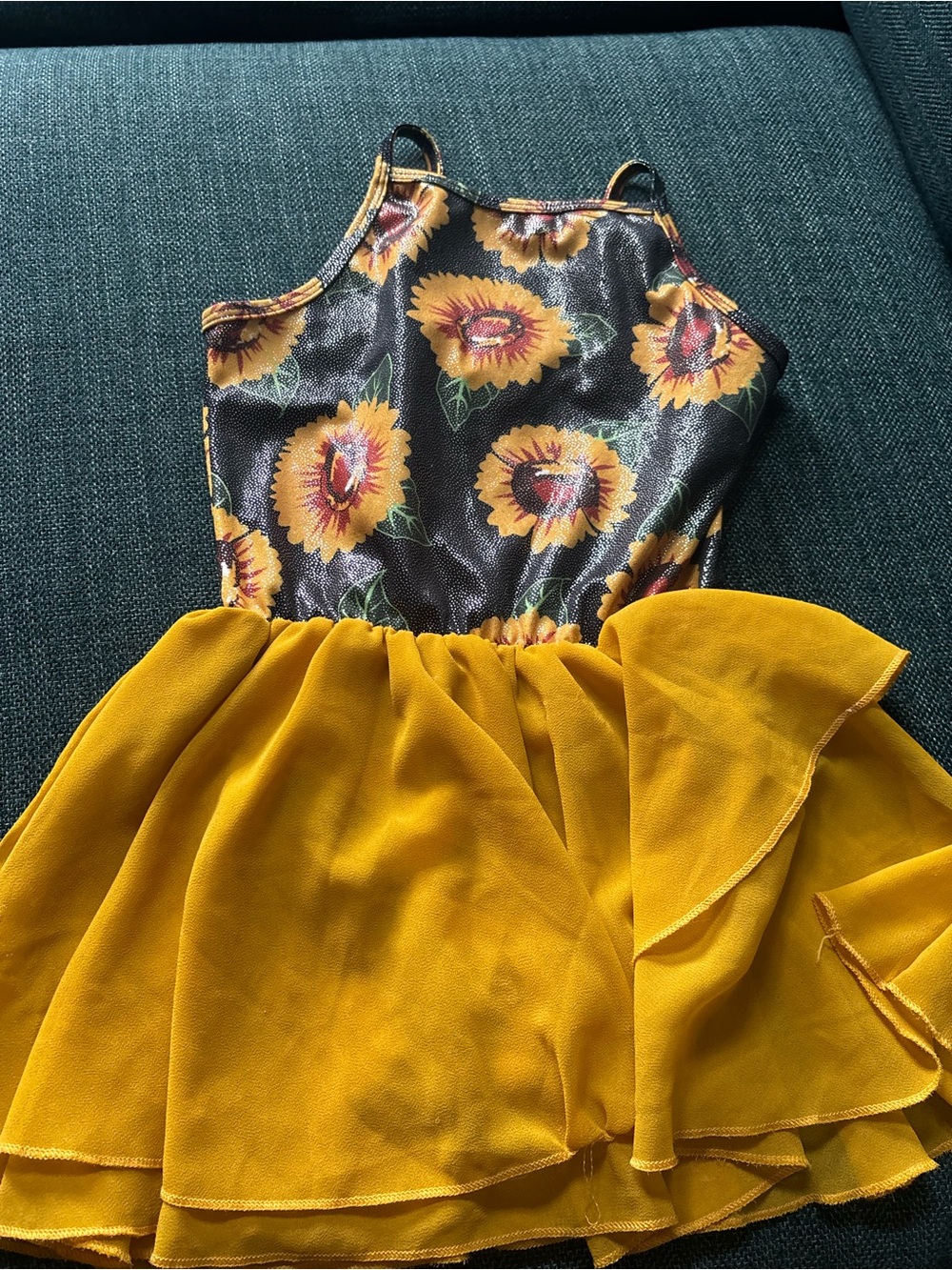 Amazon Yellow Sunflower Print Layered Skirt Dress